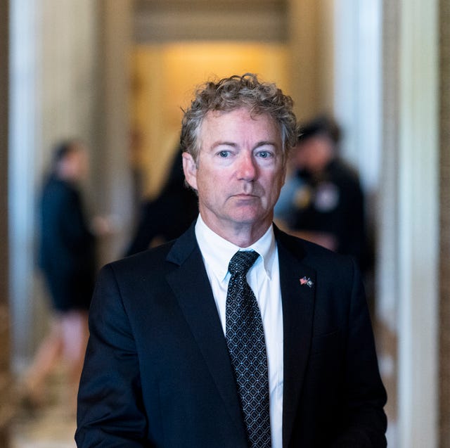 united states   august 10 sen rand paul, r ky, walks through the senate reception room as as he arrives to vote on the infrastructure bill on tuesday, august 10, 2021 photo by bill clarkcq roll call, inc via getty images