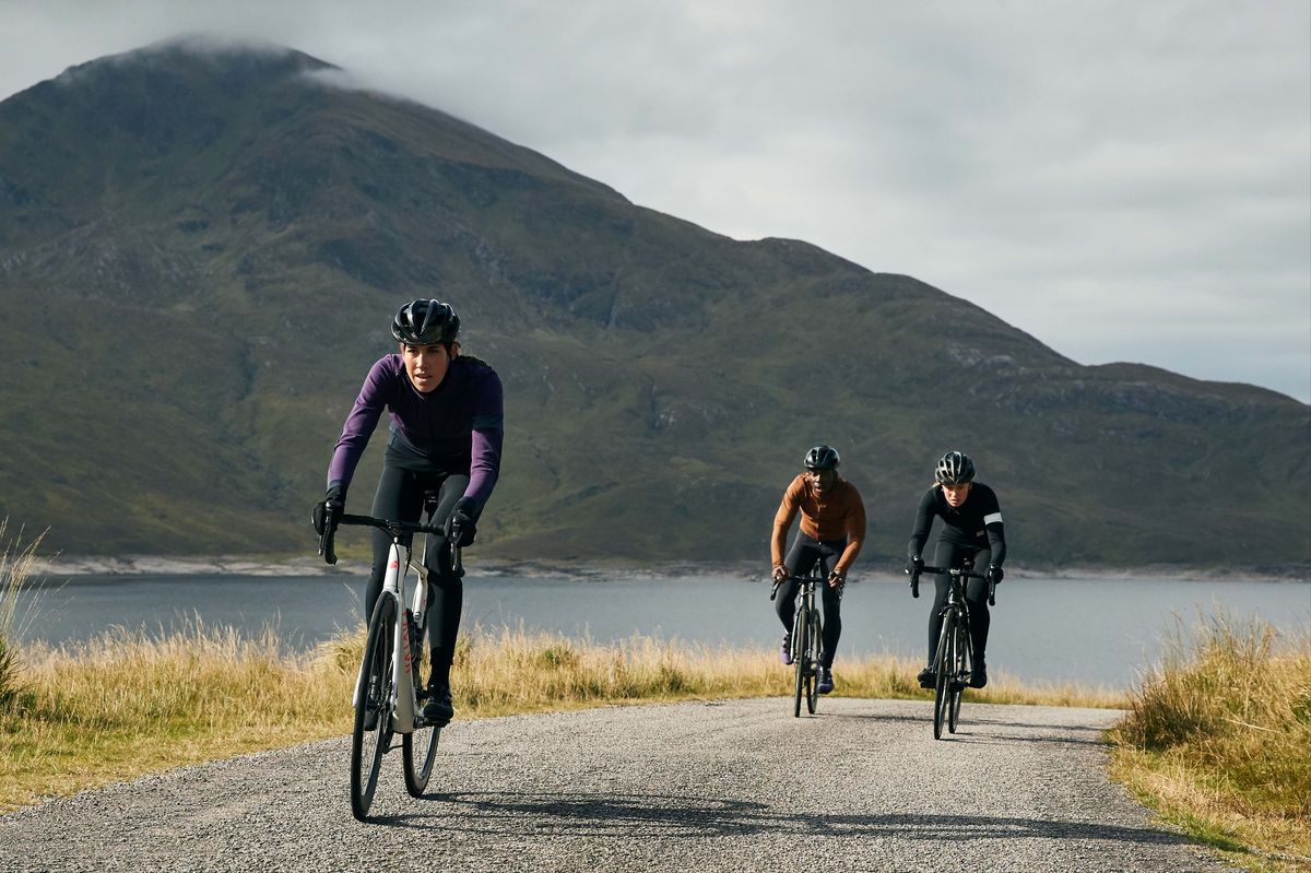 three rapha cyclists out on a ride