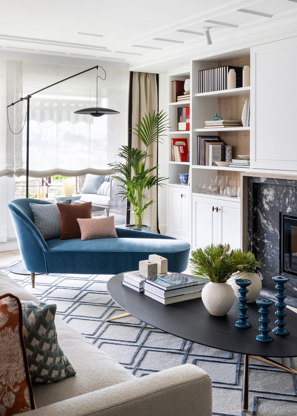 chaiselongue de terciopelo azul