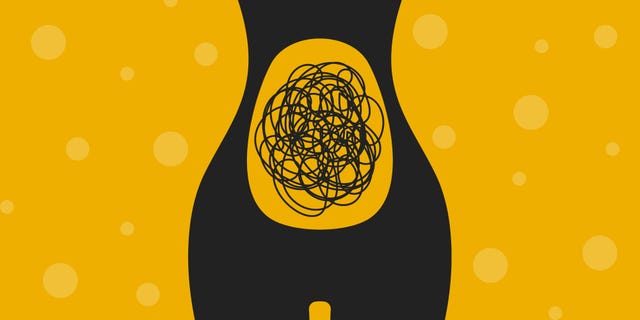 illustration of silhouette of a woman with scribbles drawn over her stomach
