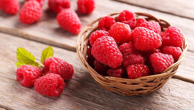 Raspberries on a table