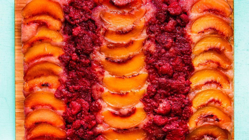 Meals, Delicacies, Dish, Ingredient, Develop, Dessert, Cobbler,   Raspberry Peach Upside-Down Cake raspberry peach upside down cake horizontal 1537195128