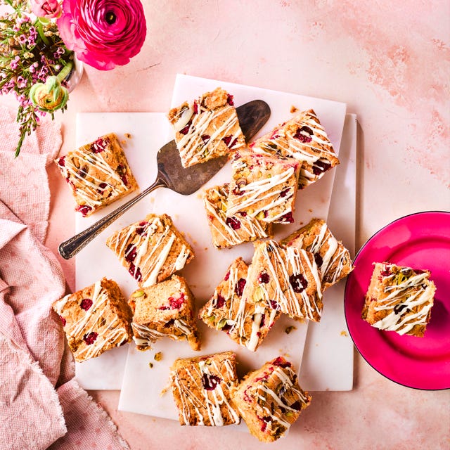 Raspberry and Pistachio Blondies