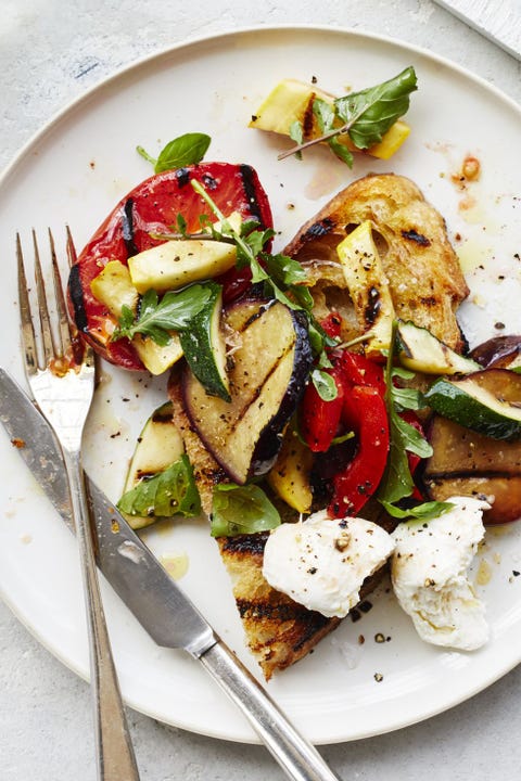summer salads - Ratatouille Salad with fork and knife summer salads ratatouille salad with fork and knife