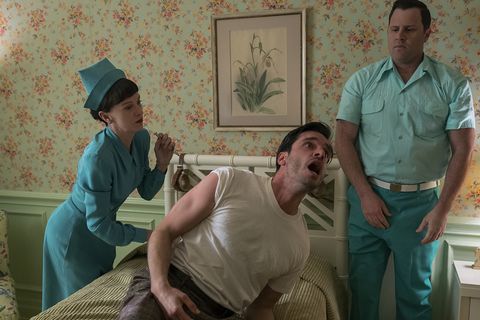 ratched l to r judy davis as nurse betsy bucket and daniel di tomasso as dario in episode 101 of ratched cr saeed adyaninetflix © 2020