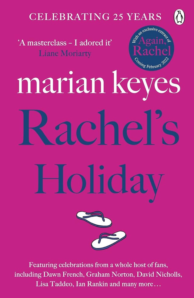 book cover for rachels holiday by marian keyes celebrating 25 years
