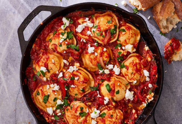 ravioli in a shakshuka sauce