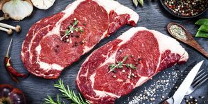 Raw fresh beef steak on dark background