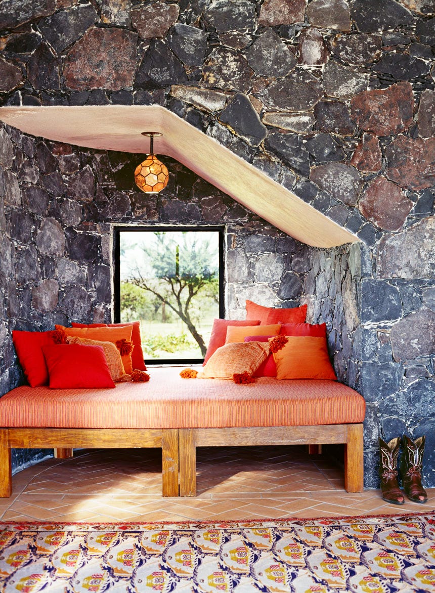 A red study with a reading corner