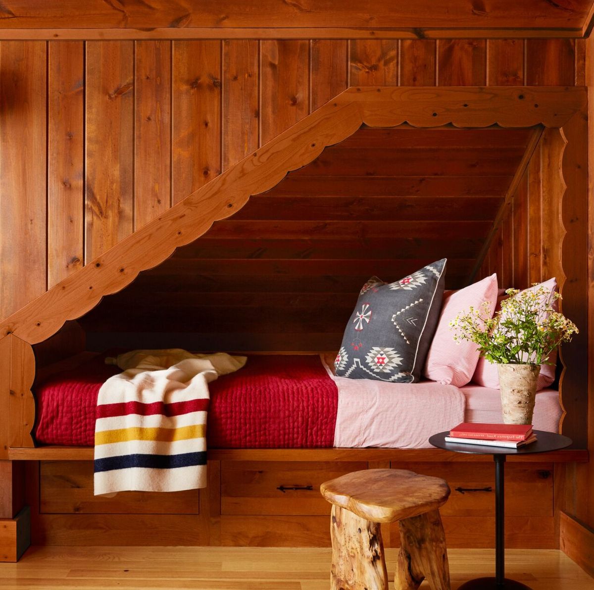 rustic reading and sleeping nook