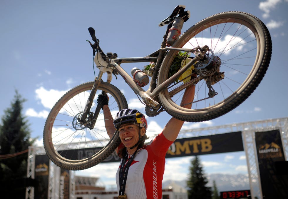 rebecca rusch from ketchum, id celebrates 1st place of womens 2011 leadville trail100 miles mountain bike race on saturday hyoung chang  the denver post  photo by hyoung changthe denver post via getty images