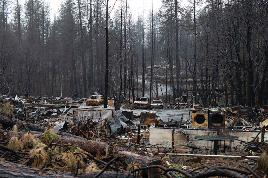 paradise, ca   burned down property strewn with debris