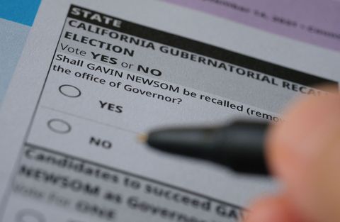 a ballot for a recall election seeking to remove california governor gavin newsom d is seen in los angeles, august 15, 2021   the california gubernatorial election will take place on september 14, 2021 forty six candidates, including nine democrats and 24 republicans, are running in the election photo by chris delmas  afp photo by chris delmasafp via getty images