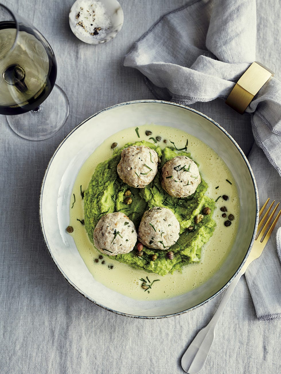 albóndigas vegetarianas con puré de guisantes