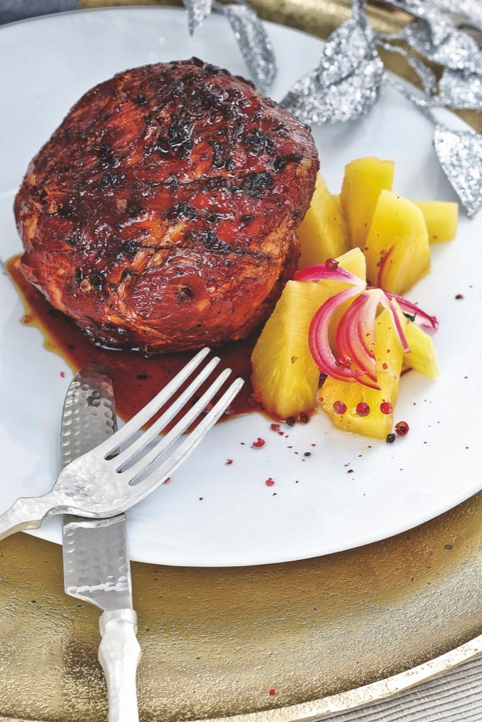 jamón cocido en coca cola con chutney de piña