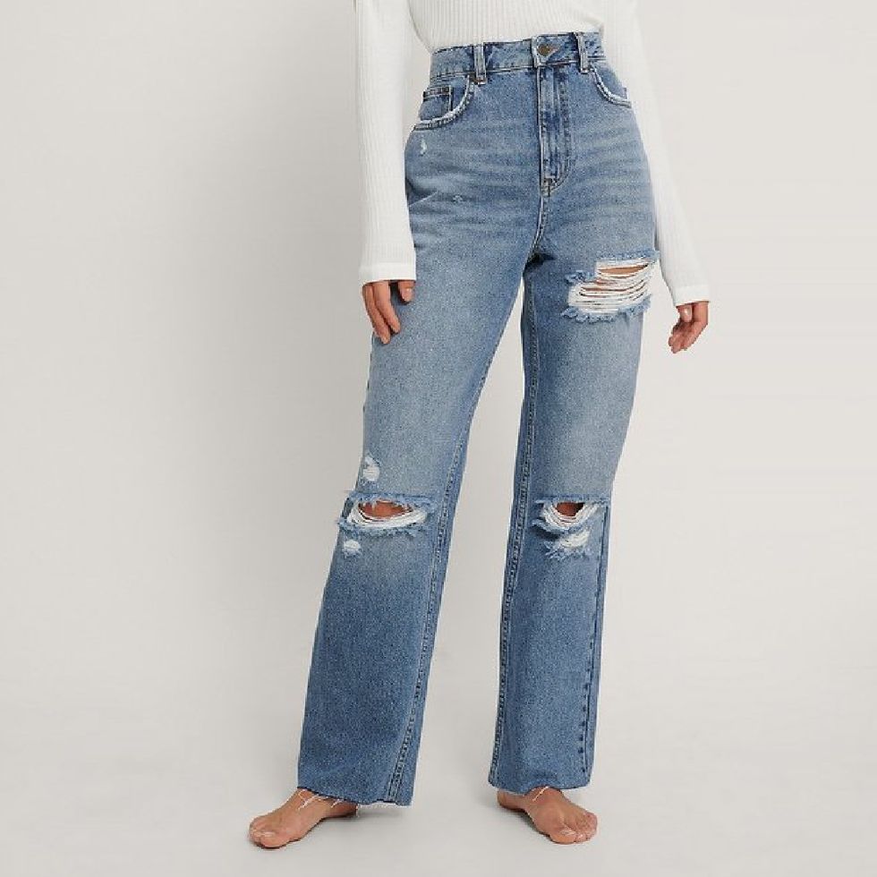rechte versleten jeans met hoge taille