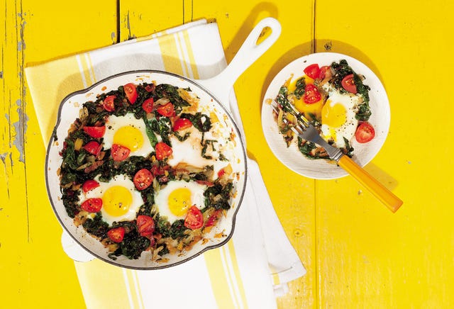 Chard Breakfast Skillet with Egg, Onion, and Tomato Recipe