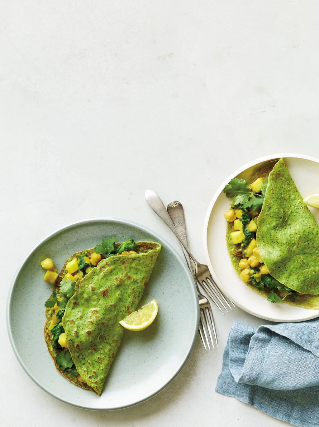 Spinach-Curry Crepes With Apple, Raisins, And Chickpeas Recipe ...