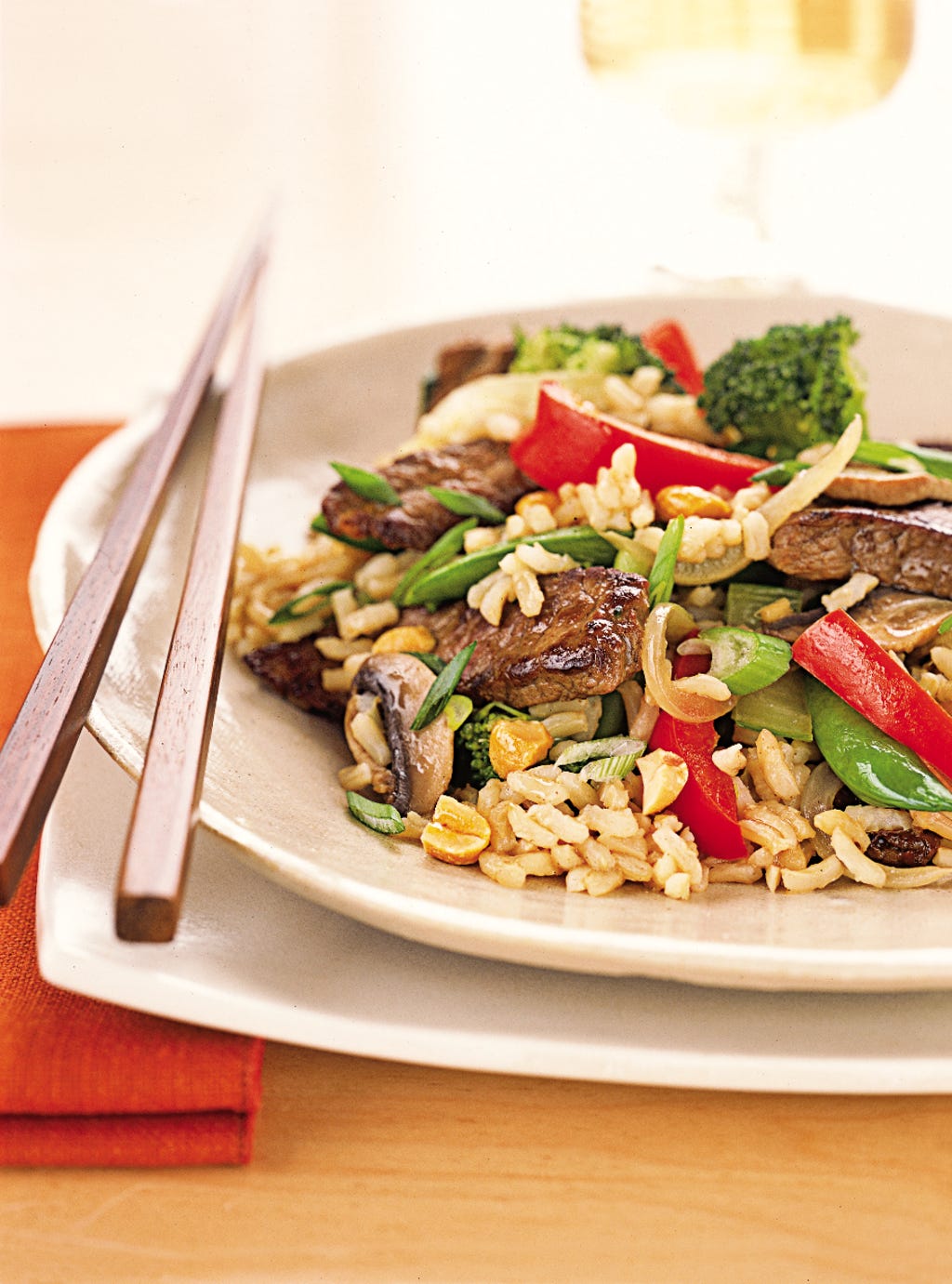 Meals, Cuisine, Tableware, Dishware, Ingredient, Plan, Recipe, Kitchen utensil, Leaf vegetable, Cutlery,   Shuffle Fried Rice With Asian Greens And Red meat stir fried rice with asian vegetables and beef 1456568093