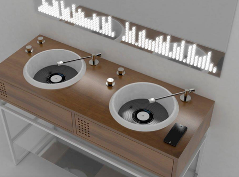 Electronics, Record player, Room, Home accessories, Furniture, Sink, Circle, 