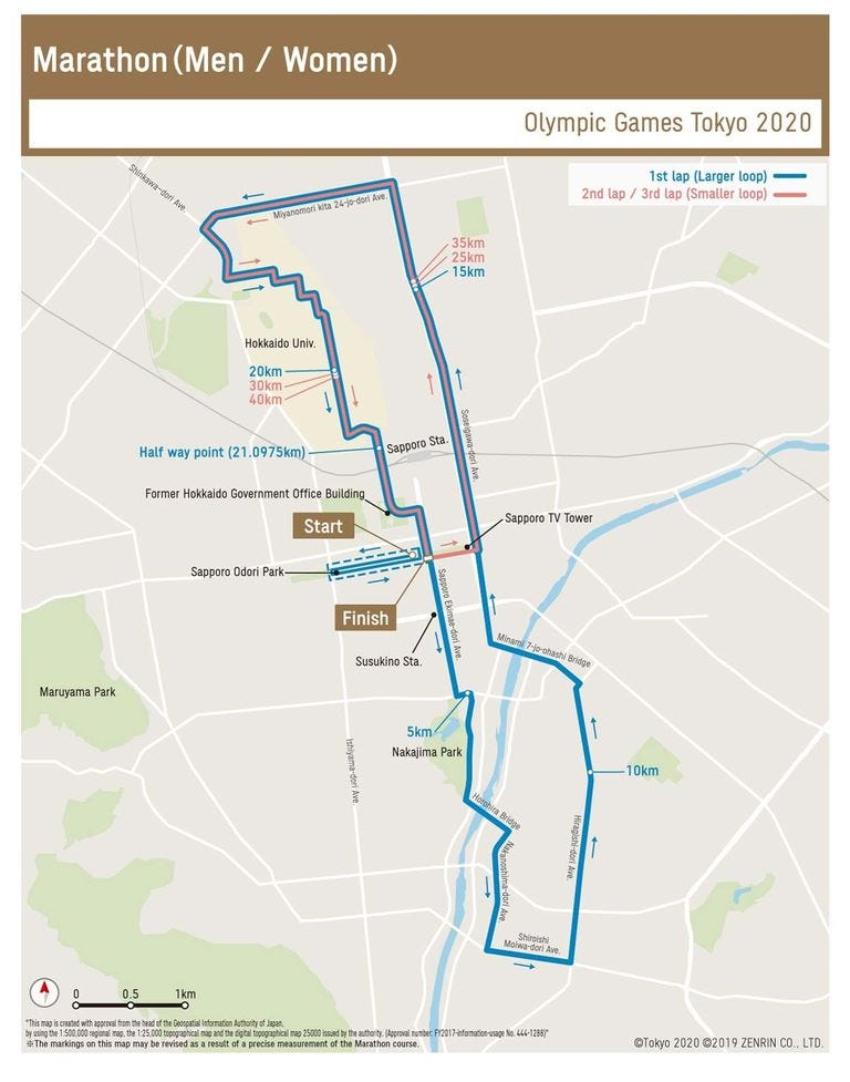 recorrido maratón olímpico tokio 2020