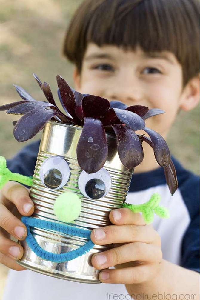 recycled crafts for kids tin can planter
