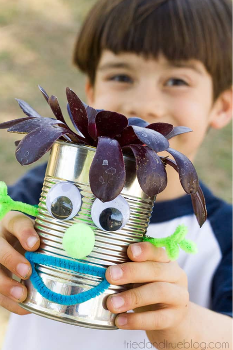 recycled crafts for kids tin can planter