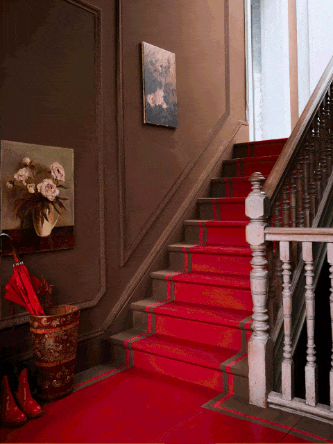 red and brown staircase