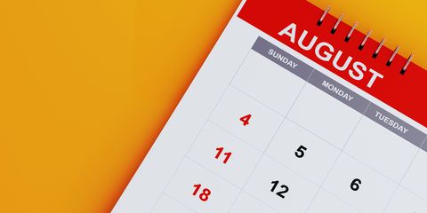 Red August 2019 Calendar On Yellow Background