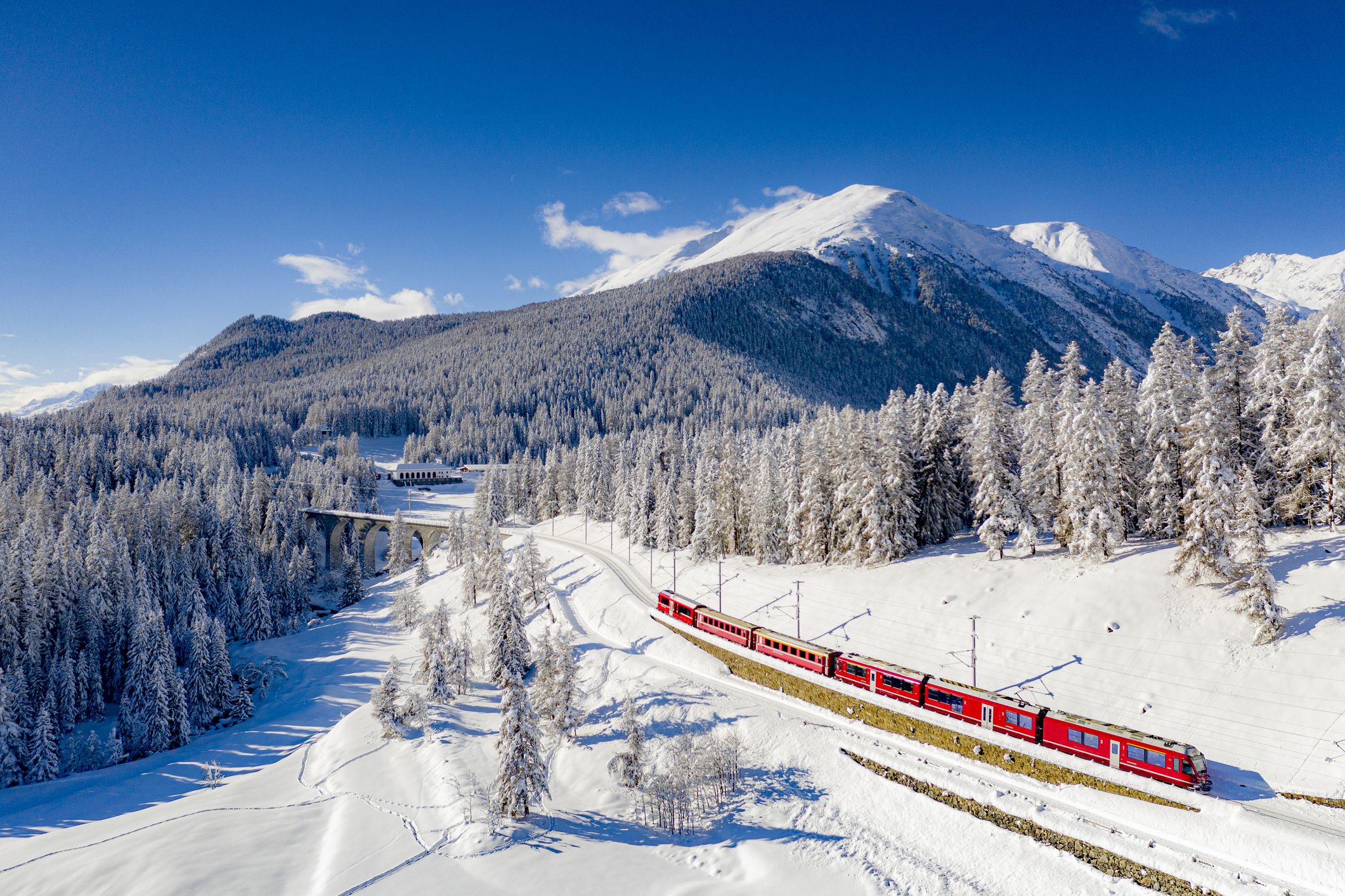 Switzerland alps mountains forest winter nature train bridge train super  photo wallpaper | 1920x1080 | 1074981 | WallpaperUP