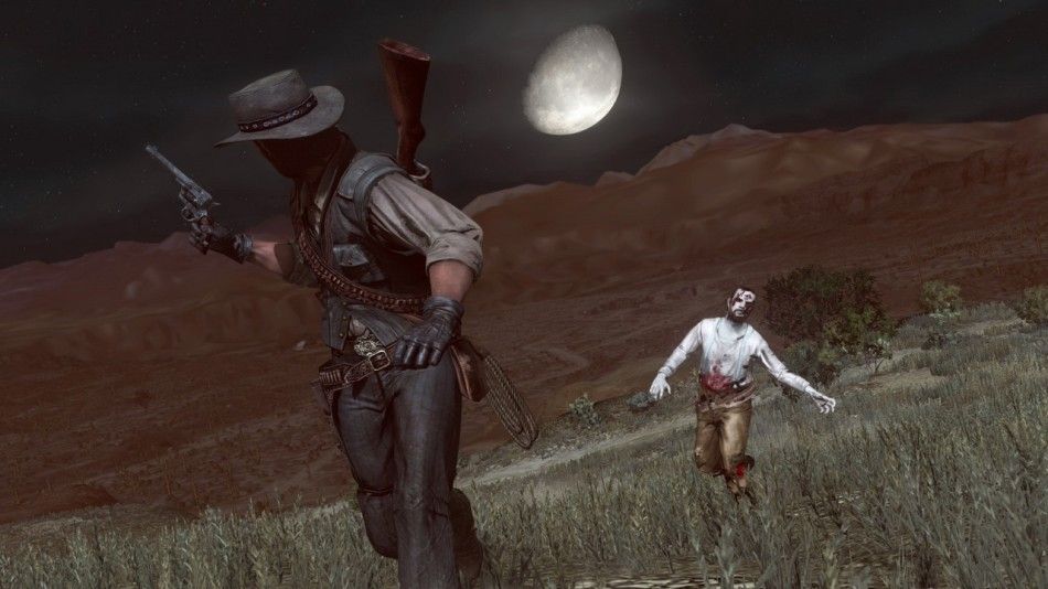 Red Dead Redemption Nintendo Switch Screenshot, John Marston rennt nachts vor einem Zombie davon