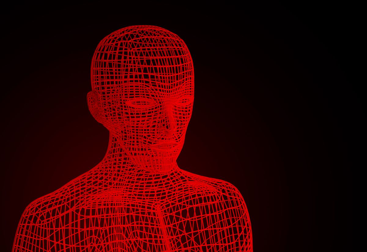 red evil on halloween's day wireframe model with connection lines on black background, artificial intelligence in futuristic technology concept, 3d illustration