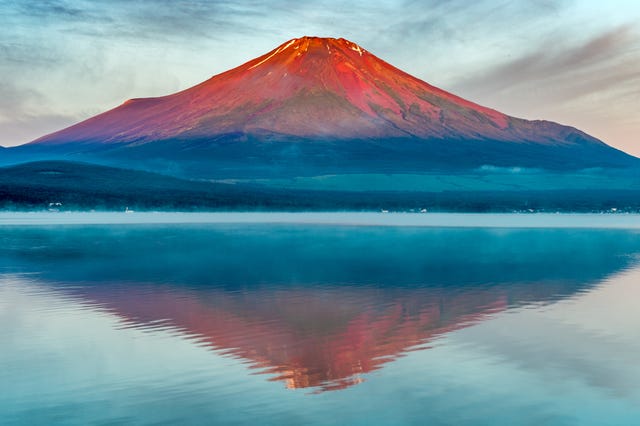 red fuji, lake yamanaka reflection