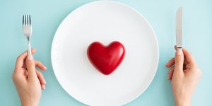 red heart on white plate