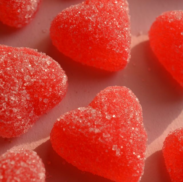 red jelly hearts sugar coated candy
