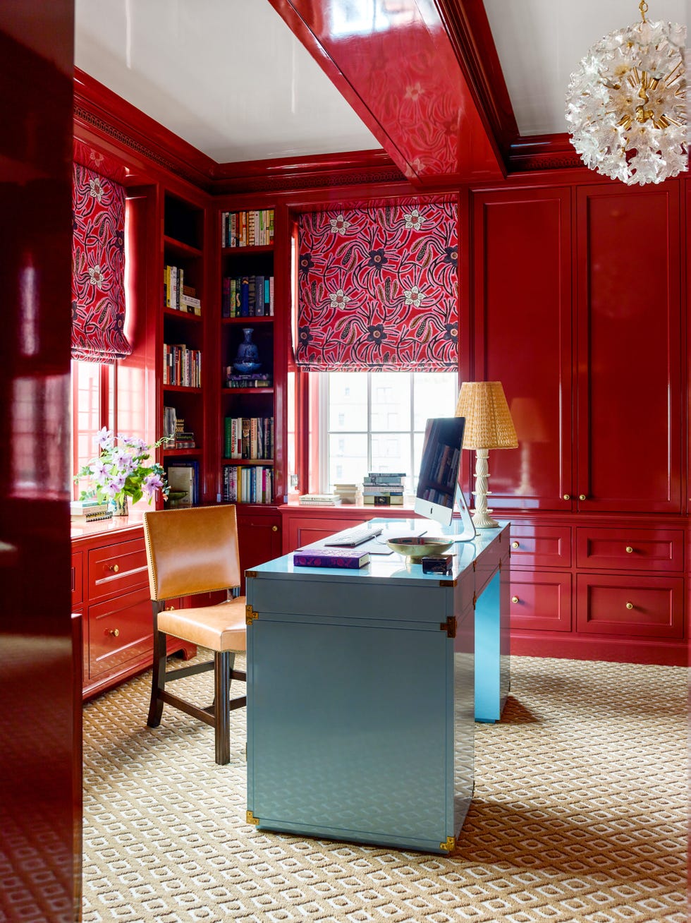 red walls in a home office