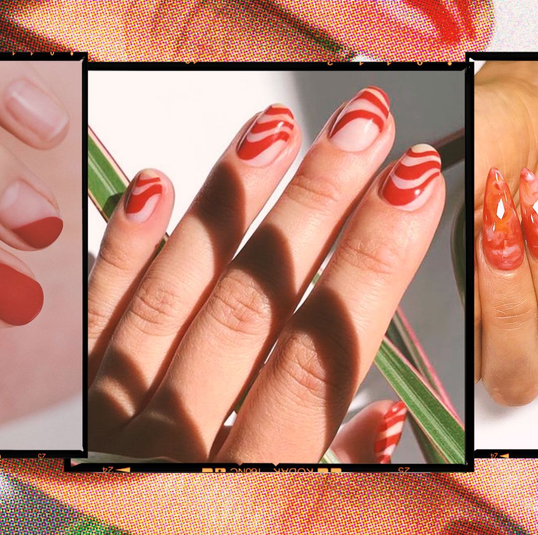 easy red and white nails