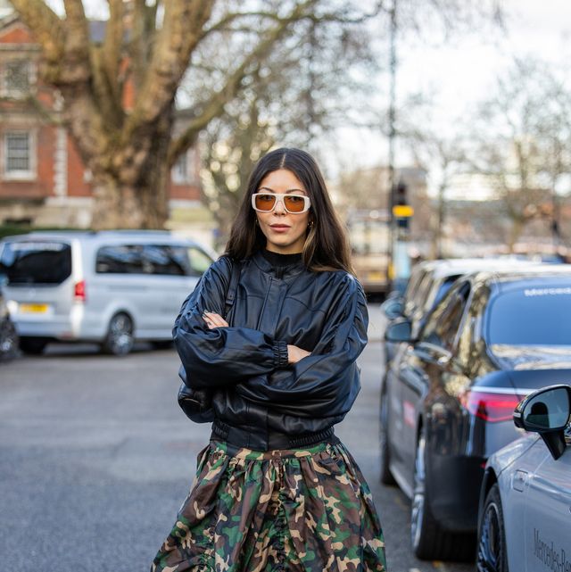 a london fashion week street style star wears red shoes