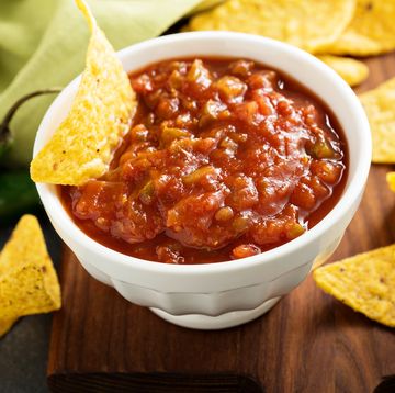 red tomato spicy salsa with chips