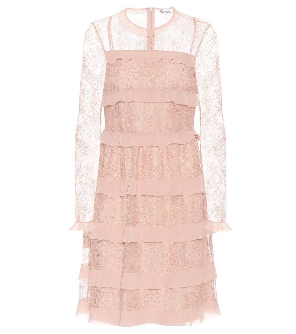 Clothing, White, Dress, Day dress, Ruffle, Pink, Cocktail dress, Lace, Sleeve, Peach, 