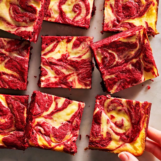 red velvet and cheesecake swirls in brownies