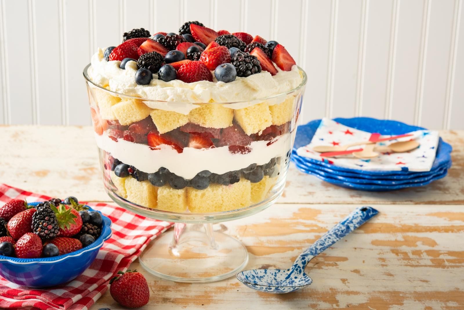 Red, White, and Blue Trifle Recipe - Trifle with Pound Cake Dessert