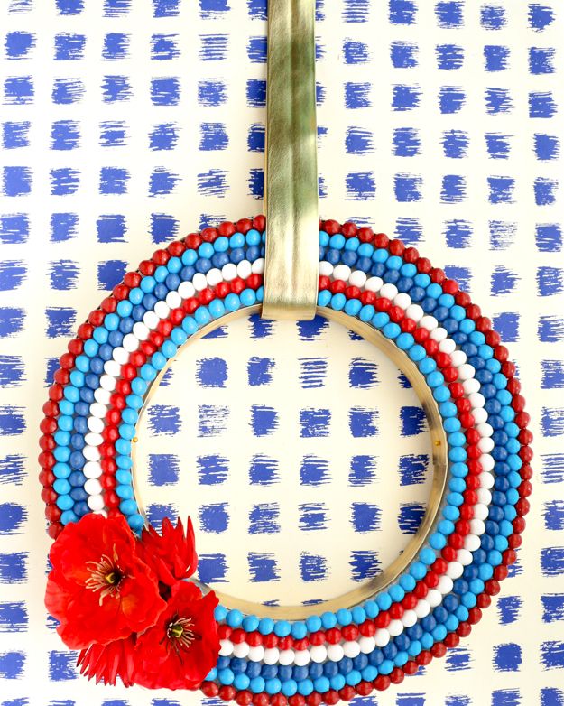 red white and blue candy 4th of july wreaths