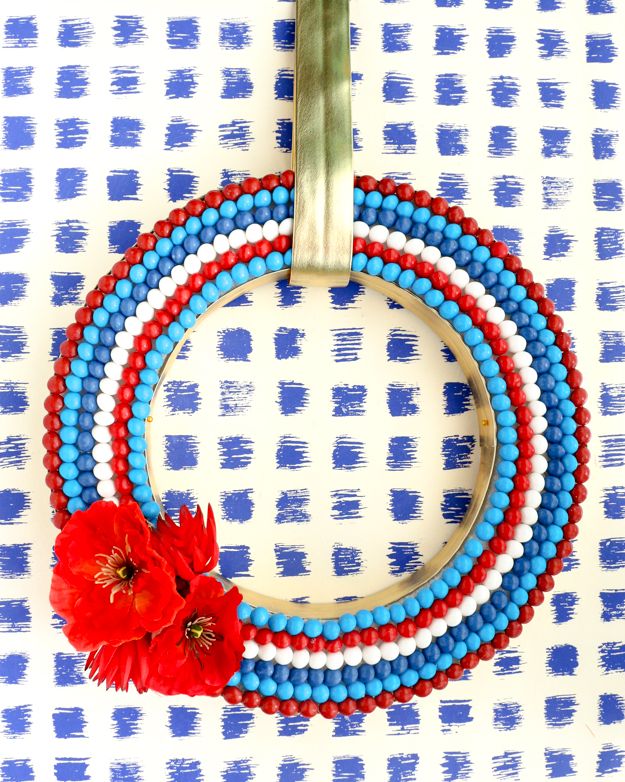 red white and blue candy 4th of july wreaths