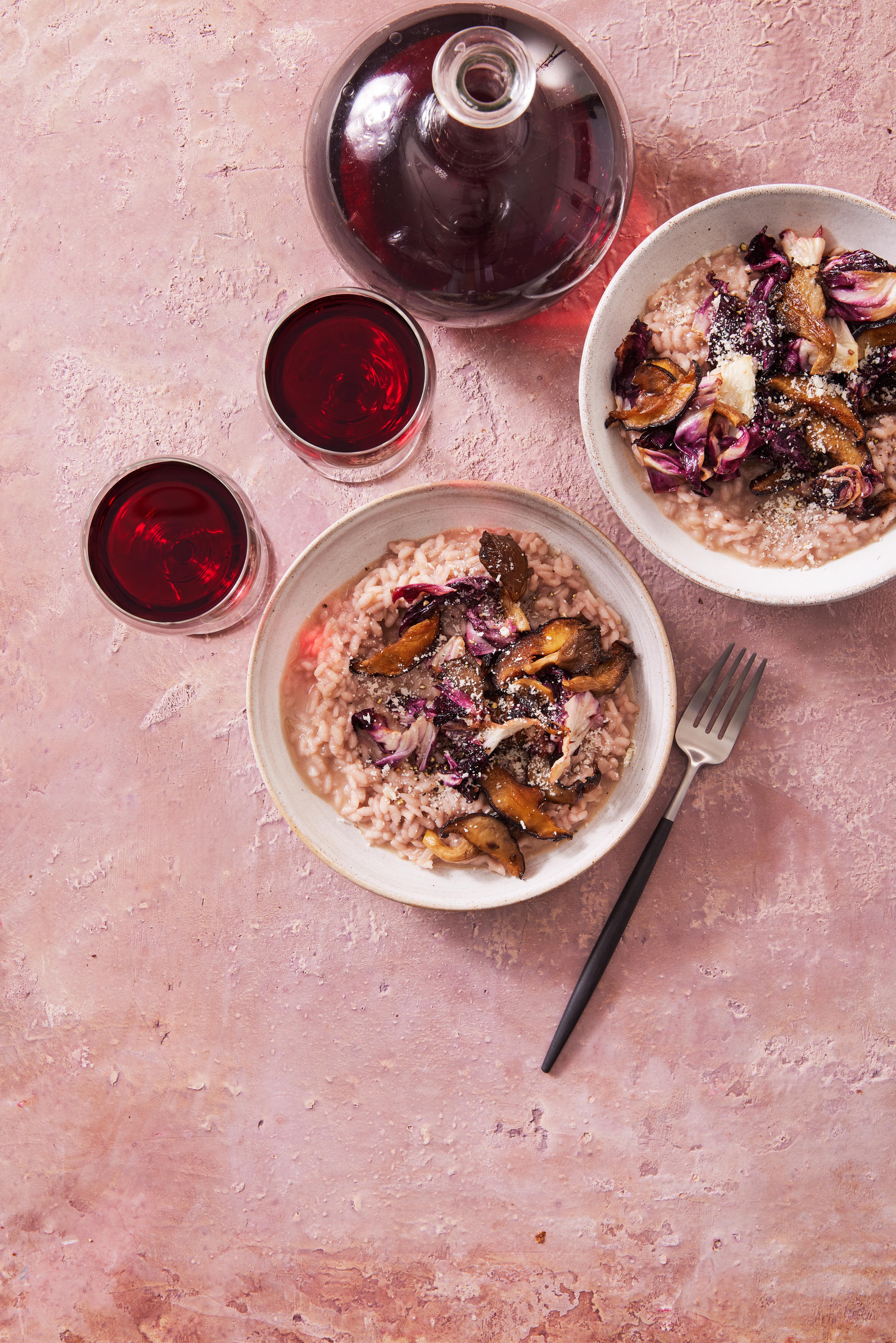 Red Wine Risotto With Mushrooms And Radicchio