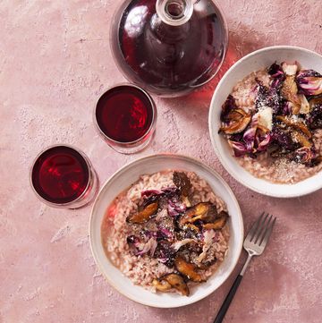red wine risotto with mushrooms and radicchio