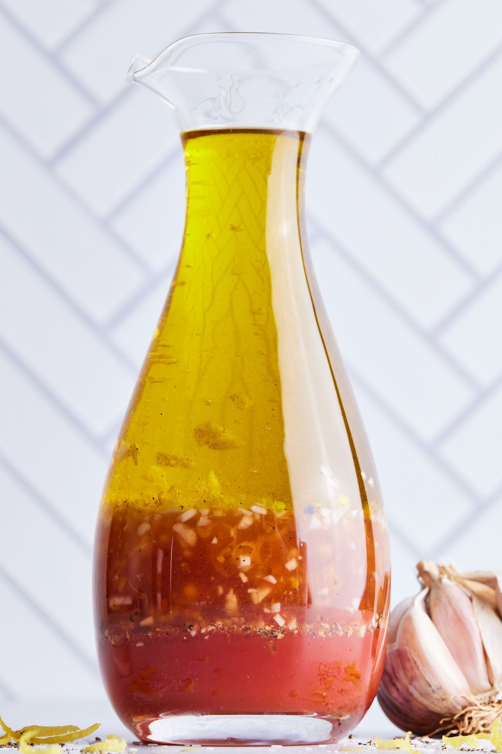 red wine vinaigrette in a bottle and on salad