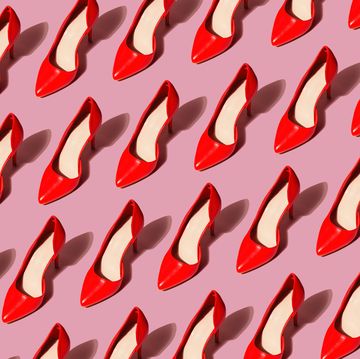 red womens shoes pop art pattern on a pink background