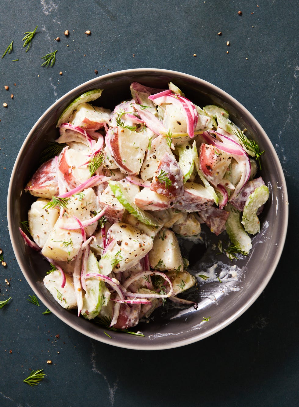 red potato salad with celery and red onion