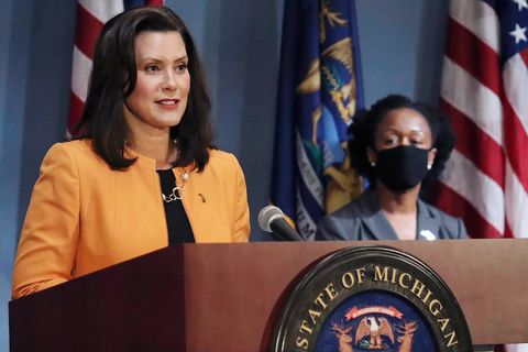 in an image provided by michigan office of the governor, michigan gov gretchen whitmer giving a speech in lansing, mich, aug 19, 2020 one member of an anti government group accused of plotting to kidnap whitmer last fall pleaded guilty on wednesday, jan 27, 2021, in federal court, with documents revealing new details about the group's plans to storm the michigan capitol and commit other violence michigan office of the governor via the new york times    for editorial use only
